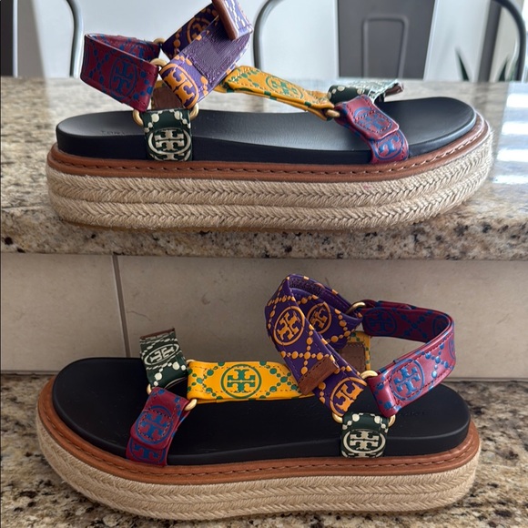 Tory Burch Green and Yellow Sandals Vibrant Straps - Picture 2 of 7